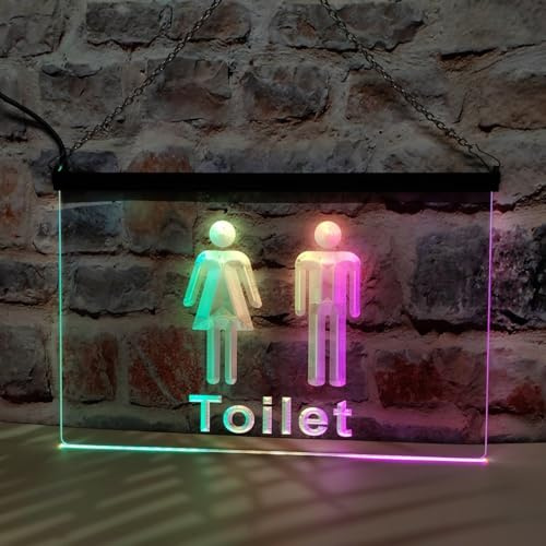 KEYQEEN Insegna al Neon per Toilette Unisex, Luci al Neon A LED con Dimmerazione RGB Tramite App per La Decorazione Murale dei Bagni, Insegna Luminosa USB,30x20cm