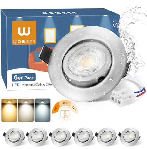 wowatt Faretti LED da Incasso per Cartongesso Dimmerabili, 6W 640LM Luci da Soffitto Interno Orientabili Regolabile Calda 3000K Naturale 4000K Fredda 6000K, IP44 Faretto incasso foro 68 mm, Set da 6