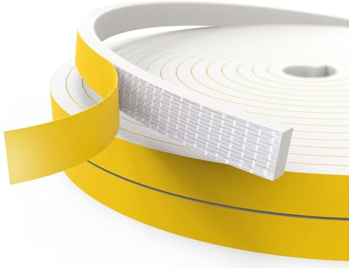 Draught Excluder for Doors Windows, 10 mm(W) x 6 mm(T) x 10M (L) Self Adhesive Foam Tape Draft Sealing Strip Weather Stripping for Gap Seal White