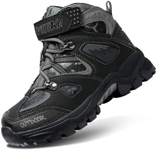VITIKE Kids Snow Boots Outdoor Winter Walking Boots Trekking Boots,Black Grey,4.5 UK