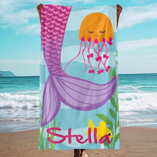TERRALIX Strandtuch Personalisiert Mit Name Mikrofaser Sandfreie Strandhandtuch Schnelltrocknend Sommer Strand Geschenk Kinder Mädchen Junge (Style 4)