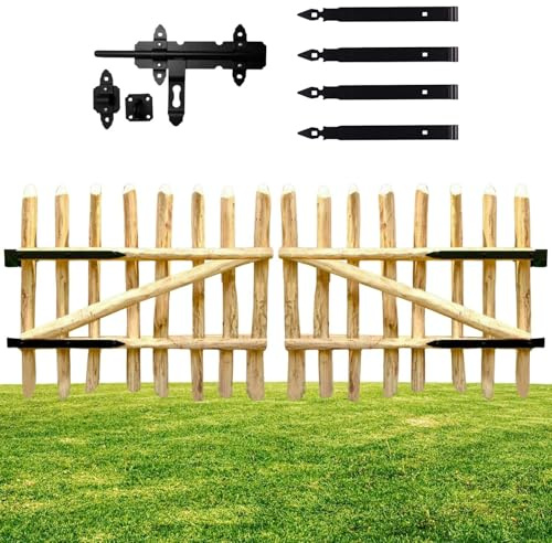 Floranica Zauntor Haselnussholz Doppelflügel 200 cm breit x 50 cm Doppelflügelig Gartentor für Staketenzaun Hoftor Tür für Staketenzaun Gartenpforte inkl. Scharniere