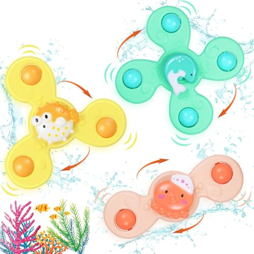 TranRantic 3 Piezas Spinner Bebe, Juguete Giratorio Bebe con Ventosa, Juguetes Baño Bebes de 6-12 Meses, Juguetes Sensoriales Giratorios Educativos para Bebés y Niños Pequeños, para Mesa Baño Regalos