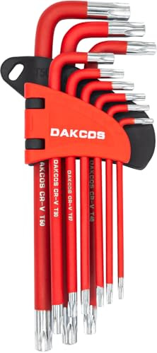 DAKCOS Juego 9 Llaves Torx Angular Perforado T10-T50 Acero Cr-V