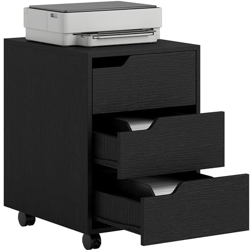 HOMCOM Caisson Bureau Mobile sur roulettes 40x50x57,5cm Noir
