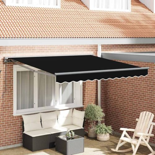 QJBSAVVA Store à pince - Noir - 350 x 250 cm - En polyester robuste - Design moderne avec angle d'ombrage réglable - Pour balcon, terrasse et jardin