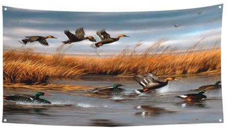 Jagd fliegende wilde Ente – Druck Festival Hintergrund Banner – UV-beständige Outdoor-Dekoration – für Messen und Gartenveranstaltungen – wiederverwendbare Veranstaltungsflagge