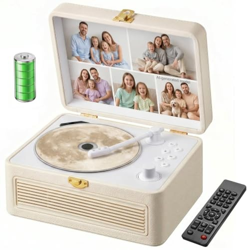 Gueray Lecteur CD Cuir Portable avec Haut-Parleurs 3600mAh Rechargeable Bluetooth pour Décoration Maison, Cadeau Festival Design Valise Rétro avec Télécommande Support USB AUX