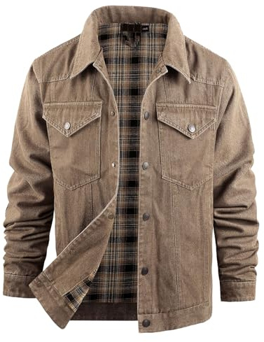 Vaxad canvasjacka herr jeansjacka herr Flanellfodrad tryckknapp Klassisk Cowboy Western Trucker Fritidskläder utomhus