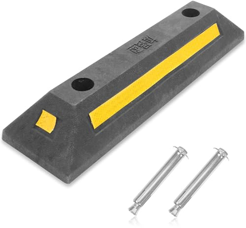 GARVALON Fermaruota in Gomma Rinforzato per Garage Blocca Ruote Veicoli con Base Antiscivolo Stopparuota Parcheggio Stabile e Durevole Supporto Gomme Auto Resistente alla Pressione