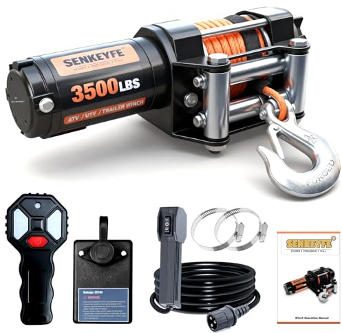 SENKEYFE Winch 3500 lb - 12V Electric Winch with Remote & Synthetic Rope (1/4x40ft), for Trailer/ATV/Boat/RV Towing & Recovery