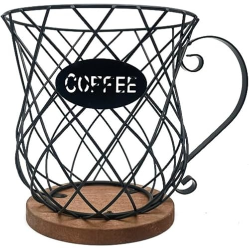 Hipzeepo Porta Cialde da Caffè In Metallo, Tazza, Grande Cestino In Filo Metallico con Base In Legno, Cestini Portaoggetti, Arredamento, Tavolo da Soggiorno, Accessori per Matrimoni All'Ingros