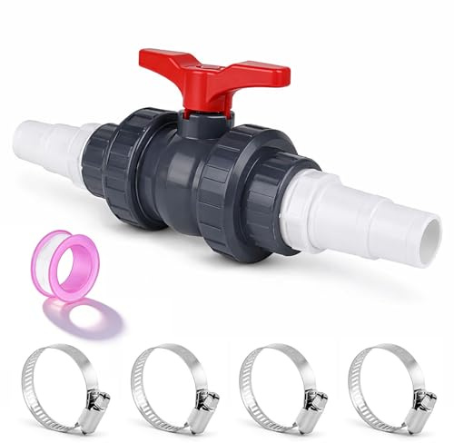 BOYIFEIJIE PVC Kugelhahn Set 1 1/2 (50mm) - Absperrventil mit 2 Schlauchtüllen 32-38mm - Für Pool, Teich & Bewässerung - Inkl. Adapter & Schlauchverbinder - Wasserdicht & Robust