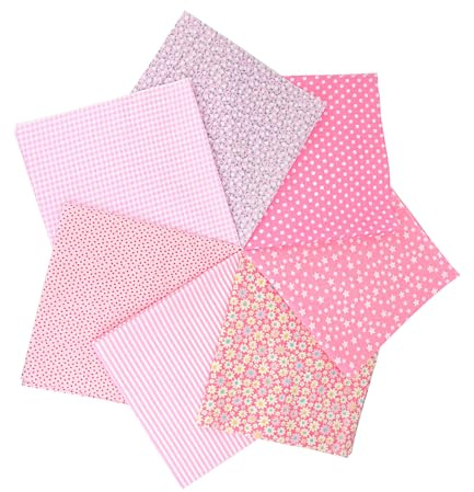 7 Stück Baumwollstoff Stoffpaket 50 x 50 cm, Patchwork Stoffe, Stoffreste – DIY Stoff für Basteln, Quilten, Deko & Puppenkleidung Reiner Baumwolle, Modischen Mustern (Rosa)