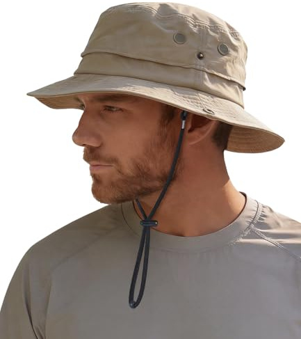 Hat Hut Cappello impermeabile da uomo, cappello da pescatore a tesa larga, UPF50+ protezione solare, pieghevole, per tutte le stagioni, ideale per escursionismo, pesca e attività all'aperto, Kaki