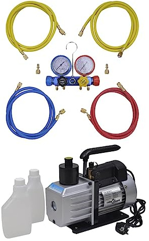 Generico Kit Pompa di Aspirazione 50 L/min con Manometro a 4 Vie,Accessori per condizionatori
