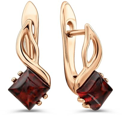 Bernstein Ohrringe 925 Sterling Silber Rosegold vergoldet – kleine Ohrringe Mädchen & Frauen - echter Cognac Baltischer Bernstein - Englisches Klappverschluss