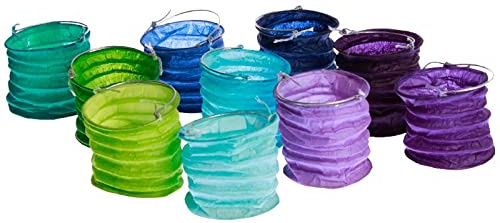kadoh Papier-Lampions (10 St.) • Lichtertüten in Blau & Grün • Partydeko für Hochzeit, Halloween, Fasching • Größe S