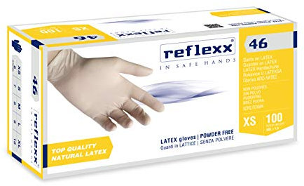 Reflexx - Guantes de látex R46 - Sin polvo, Talla M, ámbar, 100 piezas