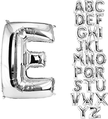 DekoRex Folienballon Silber 40cm Luftballon Geburtstag Hochzeit Deko (Buchstabe E)