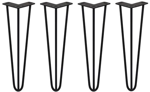 SKISKI Legs 4 x 3 Streben Hairpin-Legs Haarnadelbeine Haar-Nadel-Beine Haarnadel-Beine Tischbeine Stuhlbeine Möbelbeine Möbelfüße Haarnadel-Tischbeine 40.5cm H 10mm D Stahl - Schwarz
