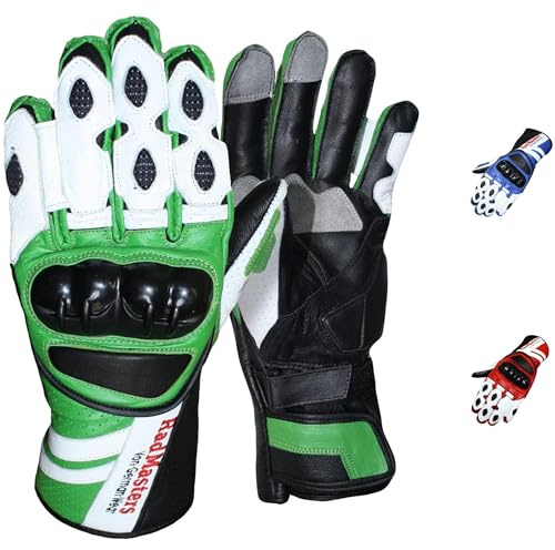German Wear Motorradhandschuhe aus Kalbsleder, Biker Handschuhe mit Knöchelprotektor, Wildleder-Handfläche & verstellbarem Klettverschluss für Motorrad, Motocross & Outdoor