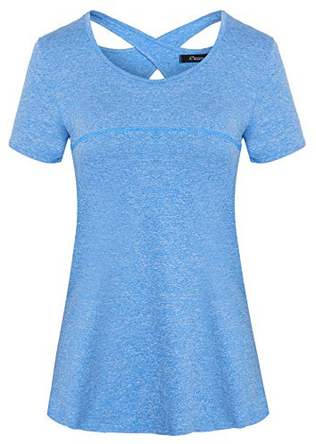 iClosam Sportshirt Damen Kurzarmshirt Frauen Funktionsshirt Leichtes Atmungsaktiv Yoga Top Sportkleidung Frauen