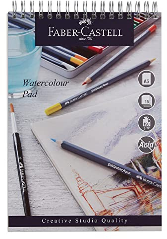 Faber-Castell Creative Studio Aquarellblock, A5, säurefrei, Spiralbindung, 190 g/m², 15 Blatt für Aquarellfarben, Bleistifte und Marker, Kunst, Handwerk, Zuhause und Schule
