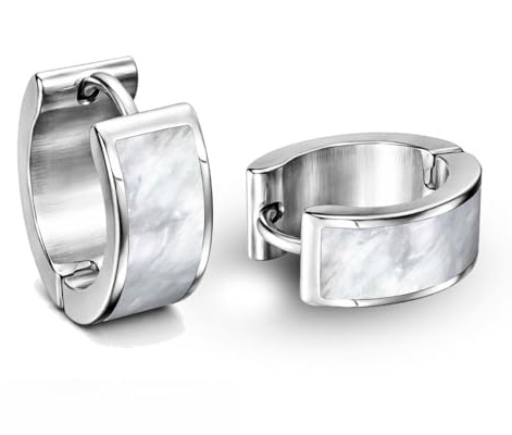 SoulCats® hopfällbara kreoler i rostfritt stål med pärlemor i silver, colore: Ø 17 Mm / 7 Mm Wide, cod. C45_2