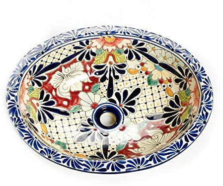 Jacinta - Mexikanisches Ovales Waschbecken | Oval Einbauwaschbecken mit Rand | Keramik Talavera Waschbecken aus Mexiko