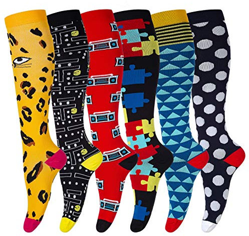 LEOSTEP Kompressionsstrümpfe für Damen und Herren (6 Paar) Stützstrümpfe Sprunggelenkschutz und Mittelfußstütze für Sport, Flug, Laufen, Reisen, Radsport, Schwangerschaft Krankenschwester 20-30 mmHg