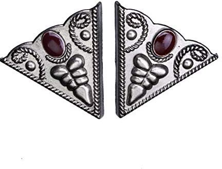 Collar Tips pilspets, triangel, gammalt silver, röd sten, kraghörn