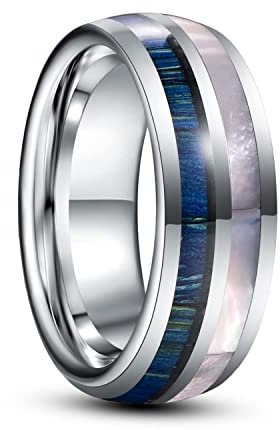 Vakki Herren Ring mit Holz 8mm Wolframcarbid Ring Silber Freundschaftsring Verlobungsring Ehering Größe 65(20.7)