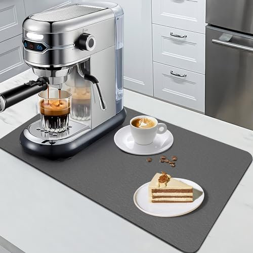 SOSMAR Abtropfmatte Geschirr Kaffeemaschine Unterlage (50 x 30cm, Dunkelgrau), Saugfähige Spül Abtropfmatte/ Trocknungsmatte/ Dish Drying Mat/ Rutschfeste Matte für Küche, Spüle und Bad