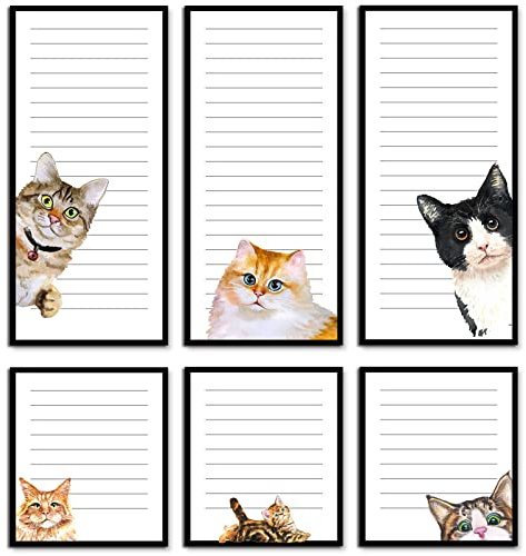 Geyee 6 Pack Cats Magnetic Notepads for Fridge to Do List Notepads Grocery Shopping List Magnet Pad Magnetic Paper Pad Cute Memo and Scratch Pad for Refrigerator Shopping Reminders, 50 Sheets Per Pad