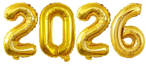 GOER 2026 Foil Number Balloons for 2026 New Year Eve Festival Party Supplies Graduation Decorations (Gold,16 Inch)