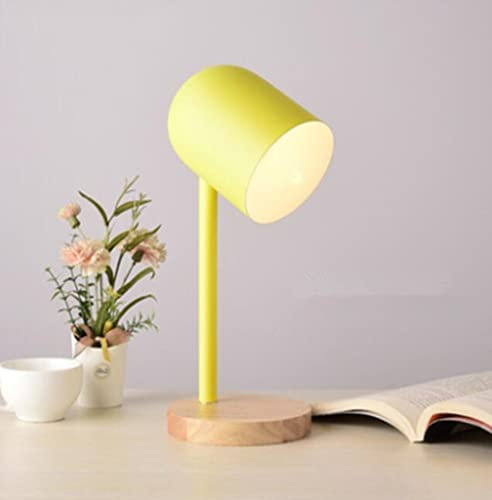 SXYSXYSXY Modern Kinder Schreibtischlampe Nordic Holz Leselampe Studierlampe Metall Büro Arbeitsleuchte Retro Klassische LED Tischlampe Nachtlicht Schlafzimmer Nachttischlampe E27*1,Gelb