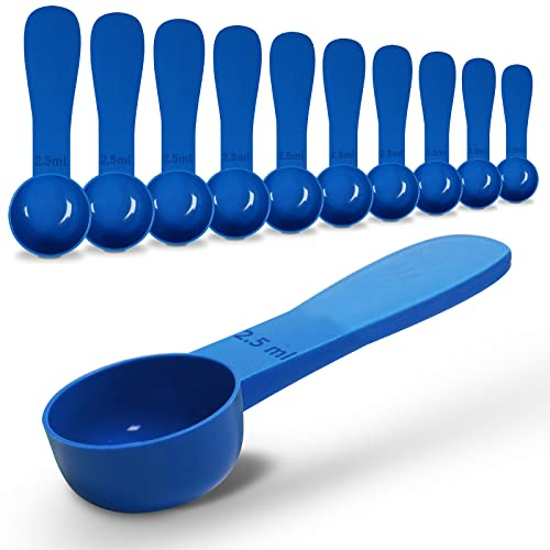 10pc Kit, RE-GEN 2.5ml Reusable Short Handle Plastic Measuring Spoon Scoops Dosing Spoons | Ideal for Liquids, Powders, Granules, Home, Kitchen, Catering, Healthcare, Fitness