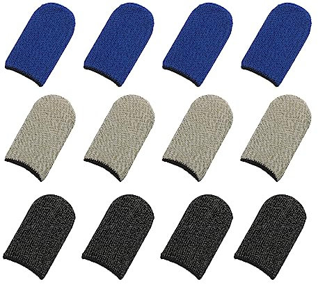 sourcing map Handyspiel Fingerhülse Kontroller Finger Daumen Hülse Kohlefaser Antischweiß Atmungsaktiv 3 Farbe für Handy Spiele Pack von 12