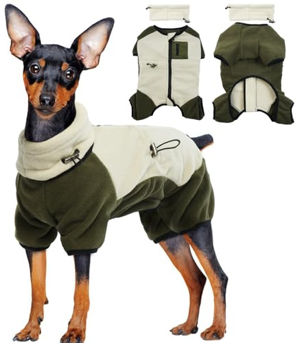 Hundvinterjacka, polar fleece jumper pullover liten hundkappa med avtagbar hundhalsduk/hund hals öron varmare hundpyjamas valp vinter varma polotröjor för små medelstora hundar (beige, S)