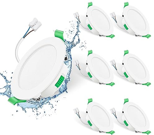 ALUSSO LIGHTING LED Downlights Ceiling IP65 Dimmable 7W Ultra Slim LED Recessed Ceiling Lights Bathroom Spotlights, Warm White 3000K Neutral White 4000K Cool White 6500K Adjustable Spot Lights, 6 Pack