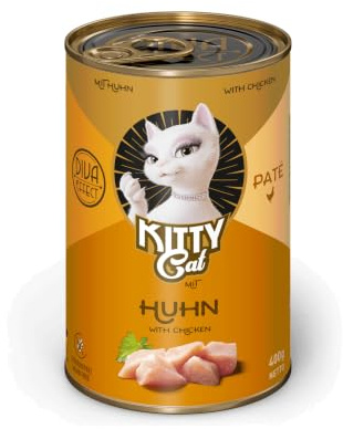 Kitty Cat Paté kyckling, 6 x 400 g, våtfoder för katter, spannmålsfritt kattfoder med taurin, laxolja och grönläppmussla, helfoder med hög kötthalt, tillverkad i Tyskland