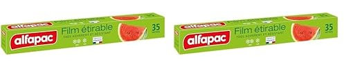 ALFAPAC - Film étirable 35M - Conserve la fraîcheur des aliments - Fabriqué en France (Lot de 2)