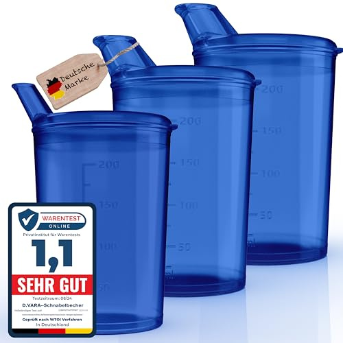 D.VARA 3x Schnabelbecher mit Deckel 250ml Blau Schnabeltasse Senioren Set aus 3x Becher mit 3x Deckeln (2x mit Öffnung 12 x 10 mm u. 1 x mit Öffnung 4 x 4 mm) Trinkbecher mit deckel- Trinkbecher Baby