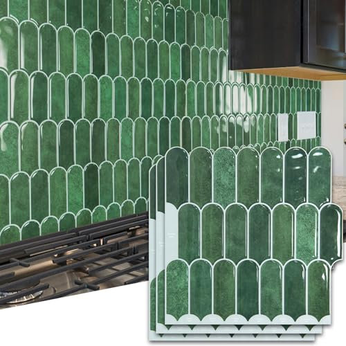 Art3d Piastrelle adesive da parete in vinile per paraschizzi da cucina, 10 fogli, per bagno e lavanderia, 30,5 x 30,5 cm, verde