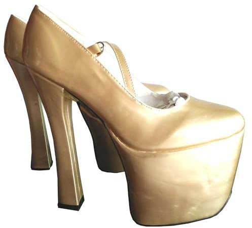 Högklackade 20 cm patentläder plattformspumpar tjockt högklackat guld|40