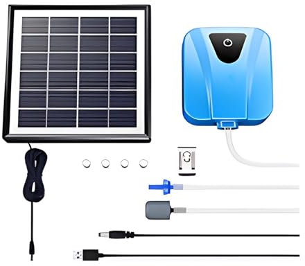 Meichoon Solar Water Air Pump Oxygenator USB Oxygen Pump Silent with Aquarium Oxygenator Tube and Bubble Rock Outdoor Pond Gardening Water Circulation MY05