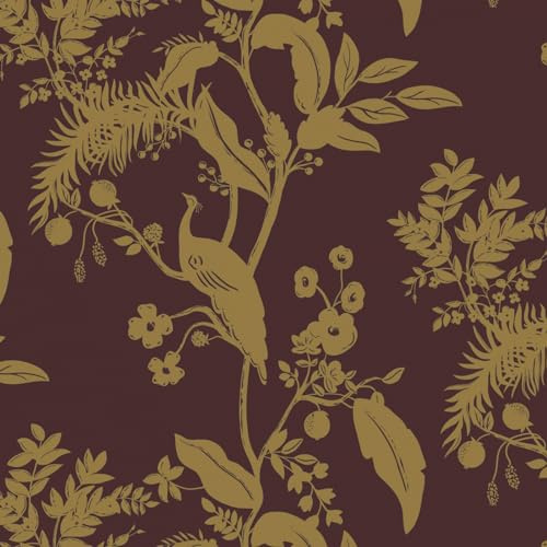 Fiula Peel and Stick Wallpaper 44CMx3M Self Adhesive Wallpaper Bird Floral Vinyl Wrap Removable Leaf Contact Paper Waterproof Covering Paper for Cabinet Wall Living Room Bedroom Furniture Gold Red
