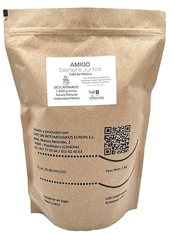 CAFE SIN INTERMEDIARIOS - Amigo - Caffè decaffeinato per macchine a filtro o americane 1Kg - Tostatura settimanale - Confezionato e macinato alla spedizione - Intensità delicata