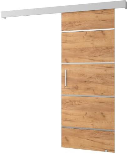 MEBLE KRYSPOL Salwador 4 Schiebetürsystem mit Schienenabdeckung - Dekorstreifen - Schiebetüren für den Innenraum - Starke Konstruktion - 80x204cm - Bastelgold Weiß Silber